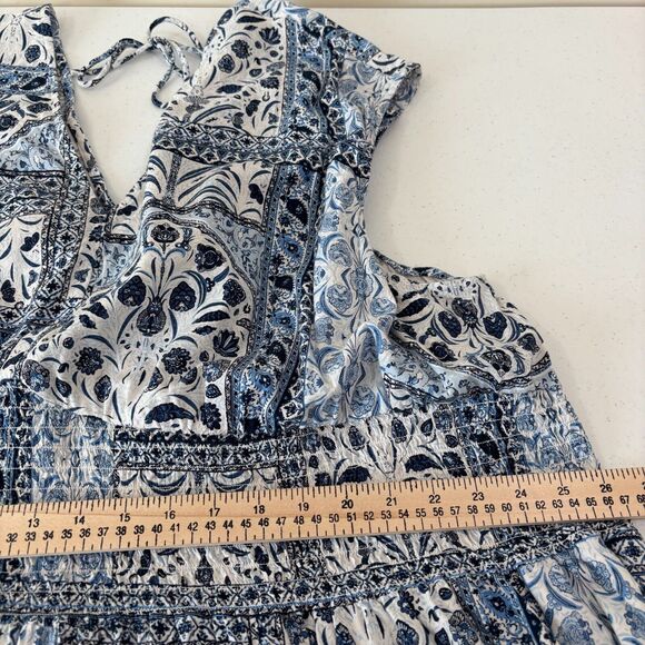 Old Navy Waist Defined Midi Dress 4X Blue Cottagecore Floral Boho Trad Wife - Picture 12 of 12